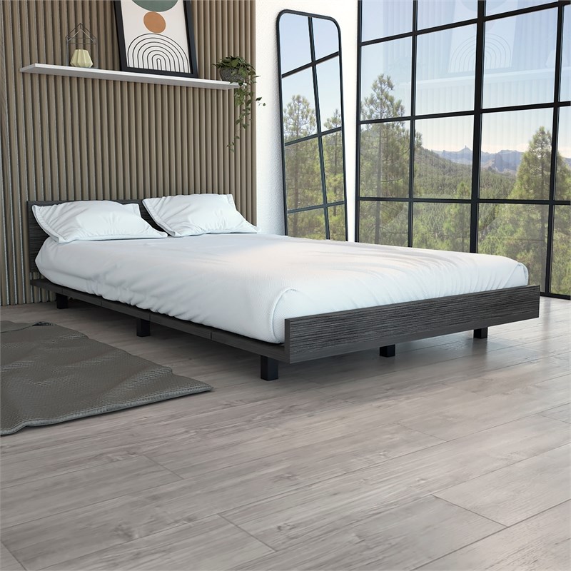 Pemberly Row Twin Bed Frame with Headboard 47in Wide in Gray