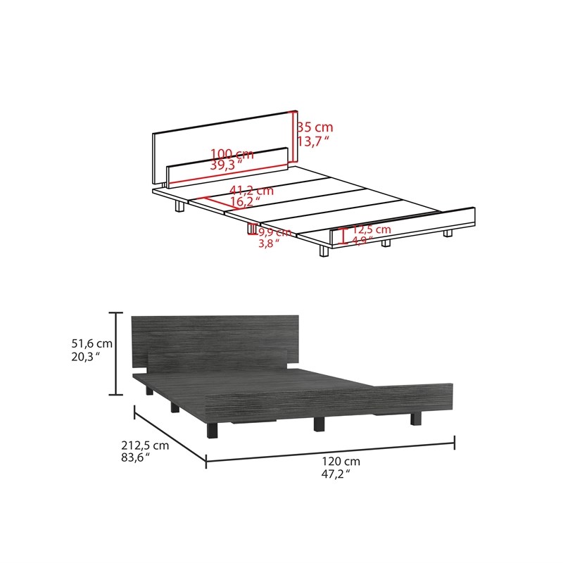 Pemberly Row Twin Bed Frame with Headboard 47in Wide in Gray