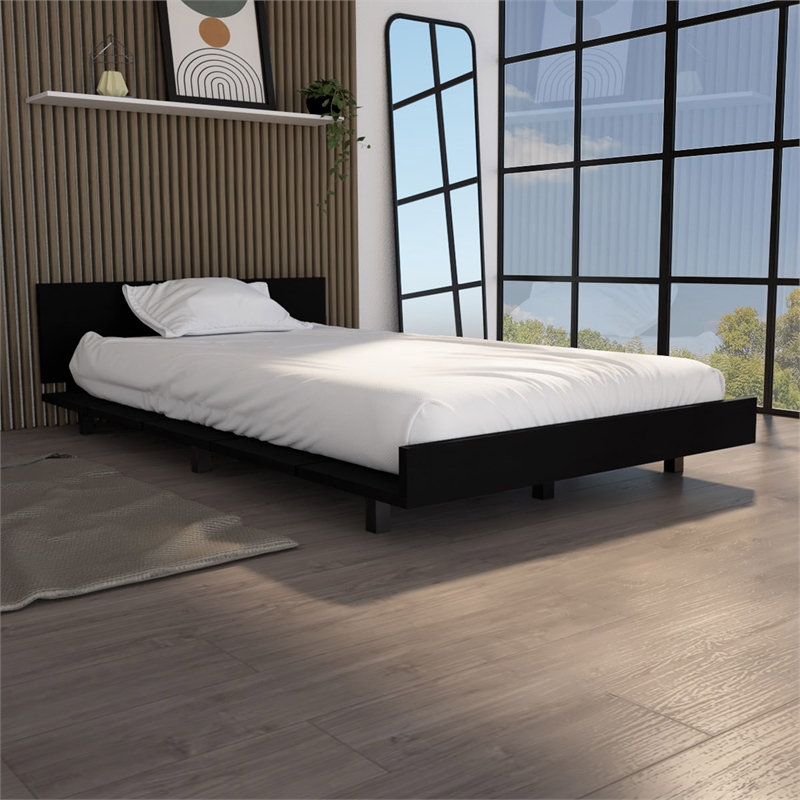 Pemberly Row Twin Bed Frame with Headboard 47in Wide in Black