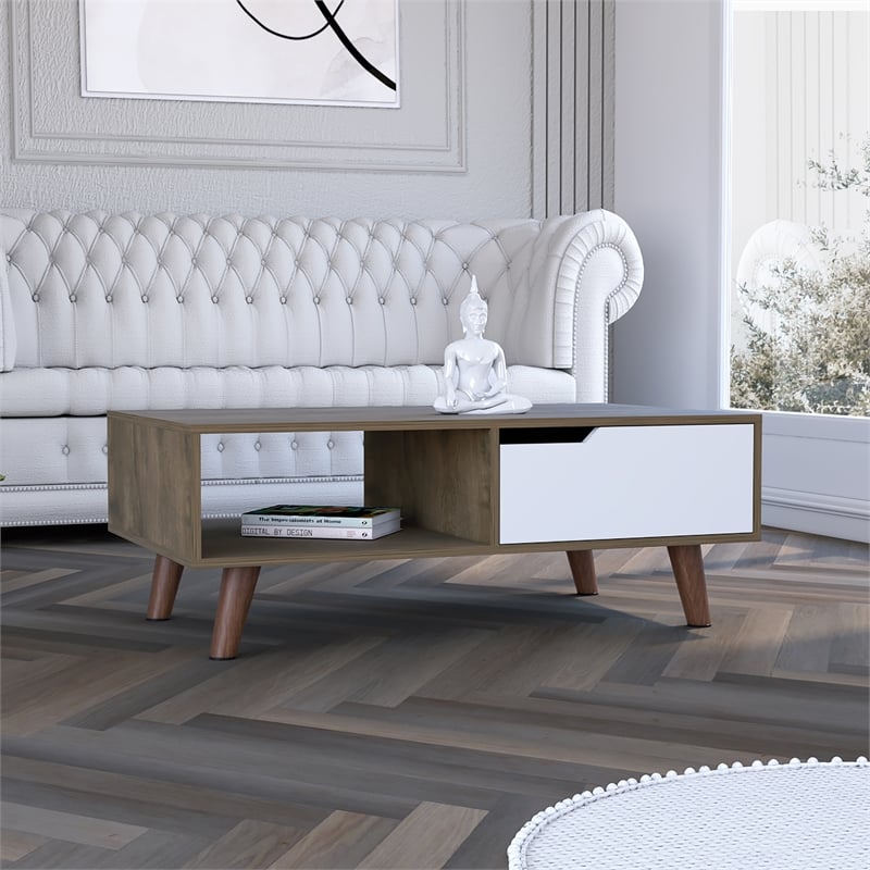 Pemberly Row Coffee Table with Drawer and Shelf 39.6in in Dark Brown