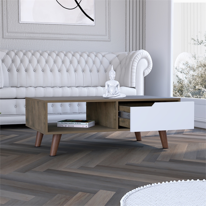 Pemberly Row Coffee Table with Drawer and Shelf 39.6in in Dark Brown