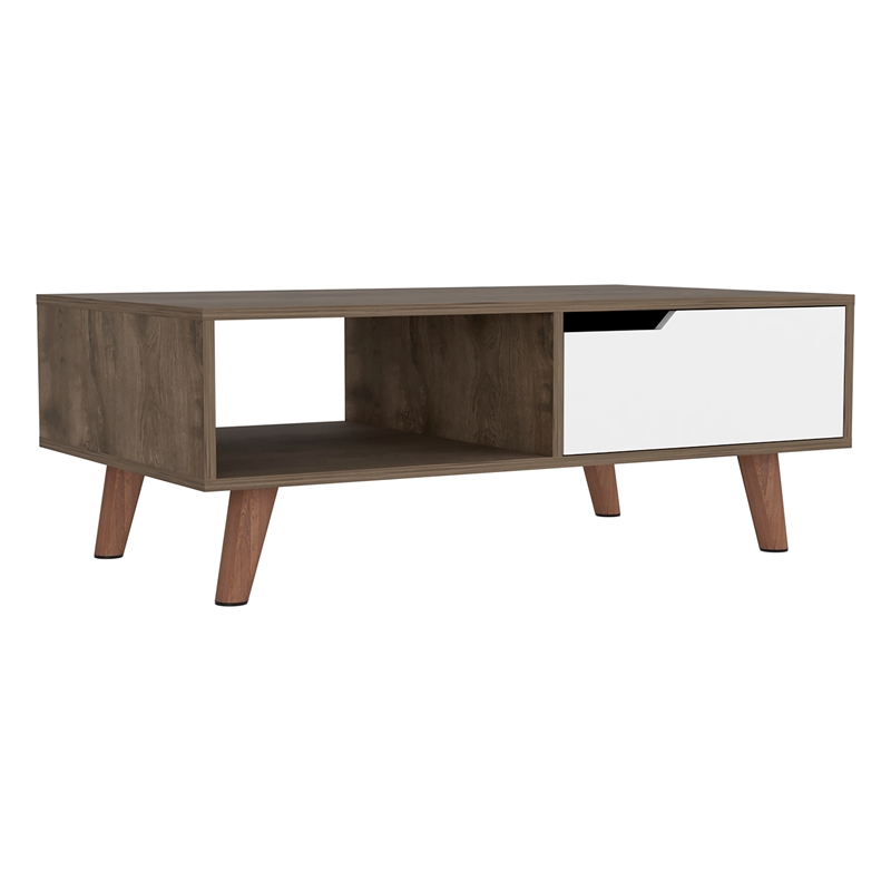 Pemberly Row Coffee Table with Drawer and Shelf 39.6in in Dark Brown