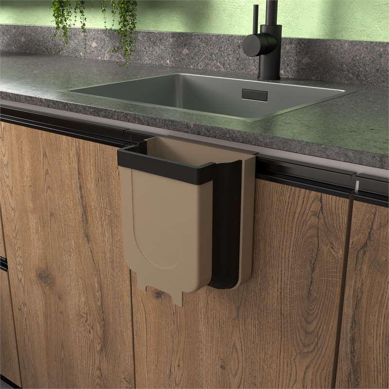 Pemberly Row 1.6 Gallon Cabinet Door Mini Trash Can in Brown