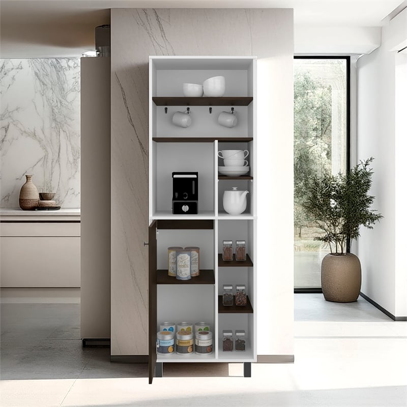 Pemberly Row Tall Coffee Station Sideboard with Cabinet in White