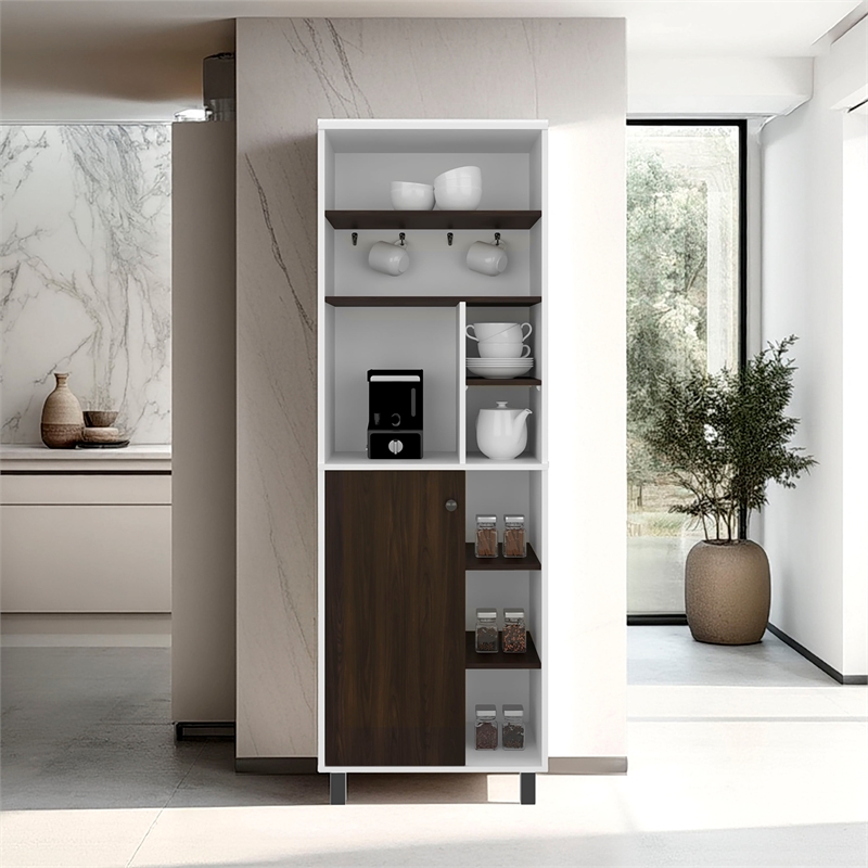 Pemberly Row Tall Coffee Station Sideboard with Cabinet in White