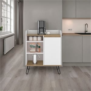 Pemberly Row Freestanding Coffee Station Table with Cabinet in White