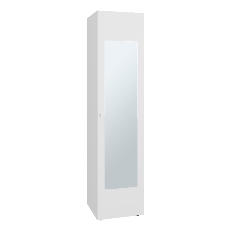 Pemberly Row Tall Single Door Linen Cabinet with Mirror in White