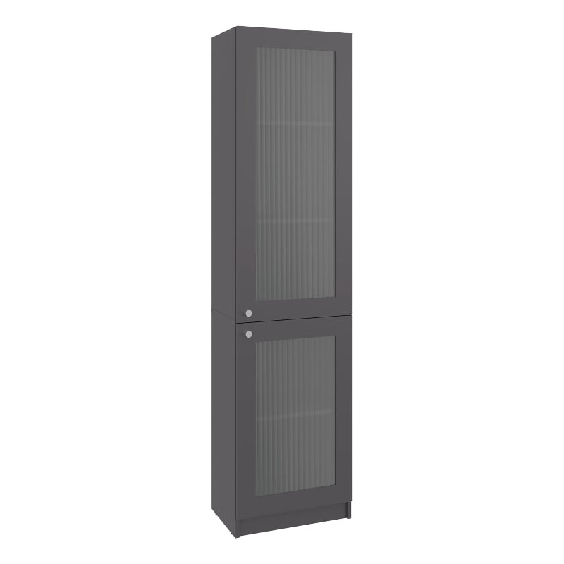 Pemberly Row Double Glass Door Display Cabinet with Shelves in Gray