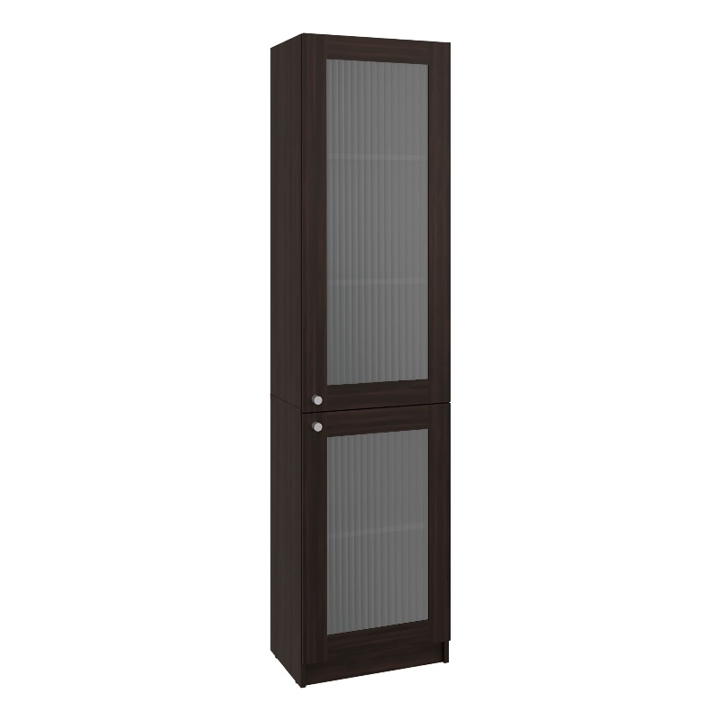 Pemberly Row Double Glass Door Display Cabinet with Shelves in Brown