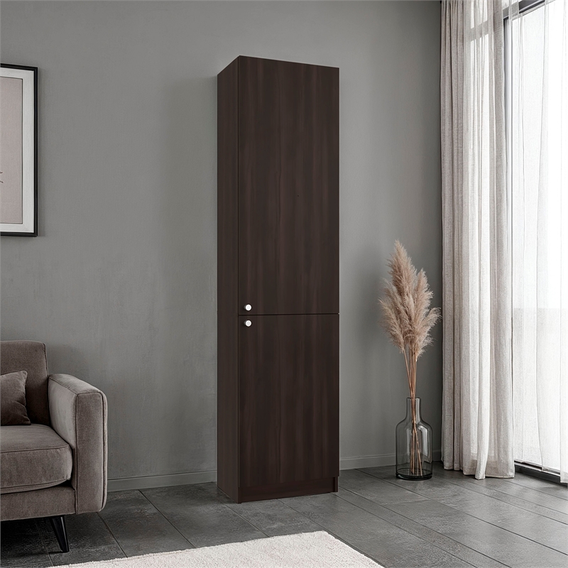 Pemberly Row Tall Double Door Storage Cabinet 5 Shelves in Brown