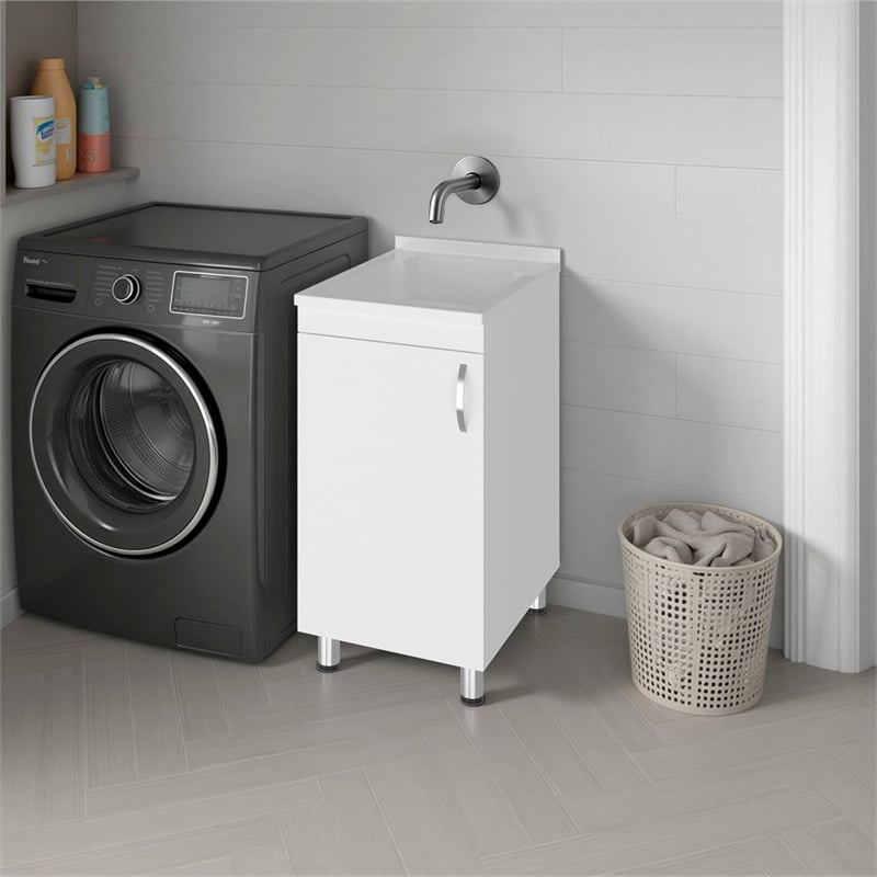 Pemberly Row Utility Tub and Sink Cabinet with One Door in White