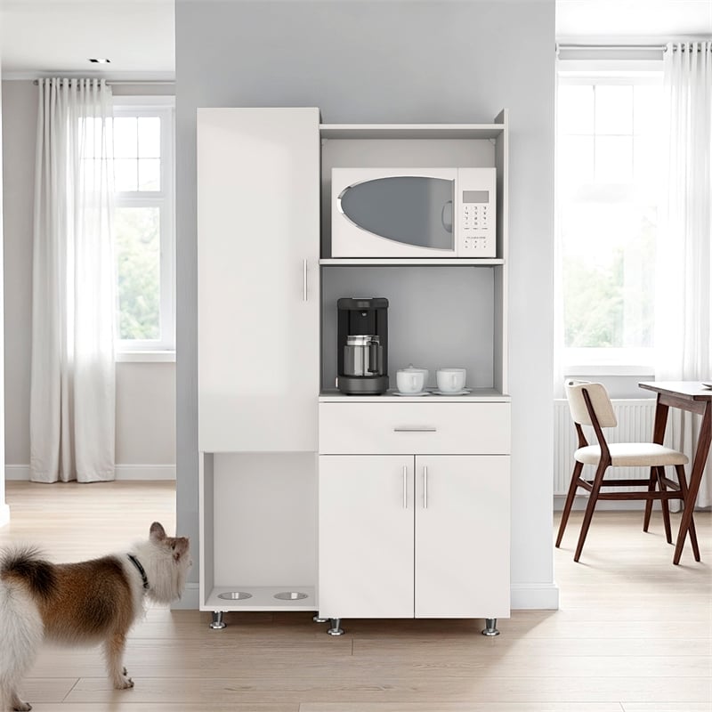 Pemberly Row Tall Pet Supply Storage Pantry Cabinet in White