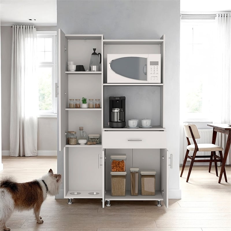 Pemberly Row Tall Pet Supply Storage Pantry Cabinet in White