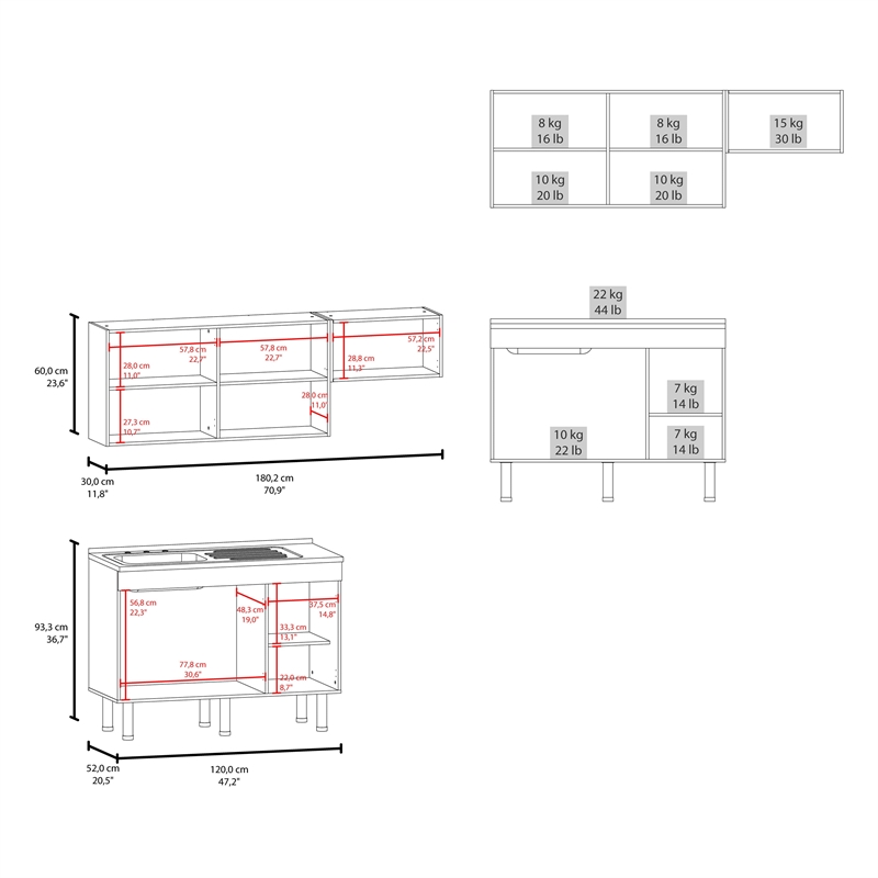 Pemberly Row Kitchen Cabinet Set with Stainless Utility Sink in White