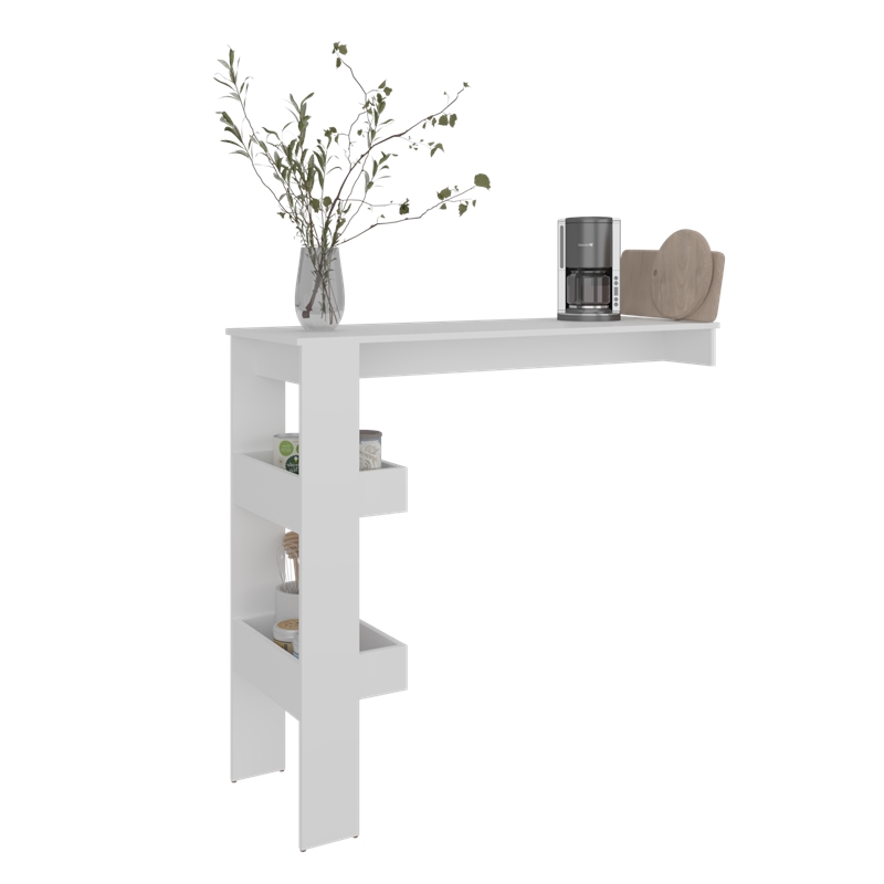 Pemberly Row Kitchen Counter Table with Storage Shelf in White