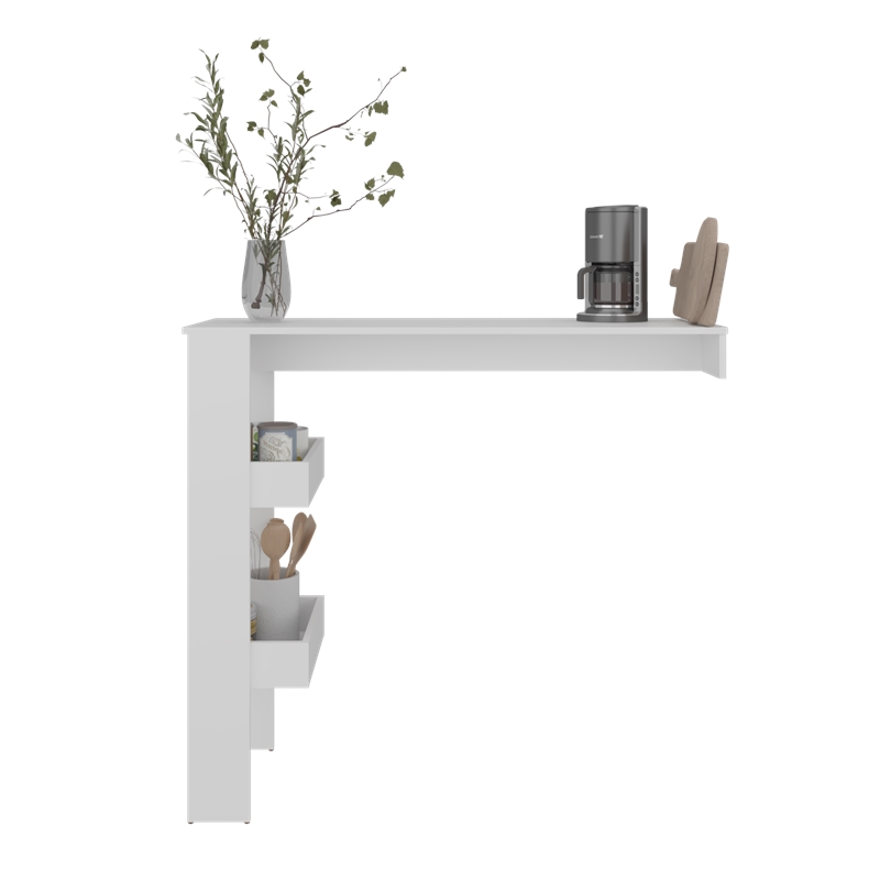 Pemberly Row Kitchen Counter Table with Storage Shelf in White