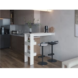 Pemberly Row Kitchen Counter Table with Storage Shelf in White