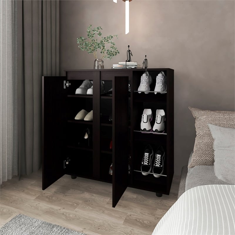 Pemberly Row 3 Tier Shoe Rack with Side Storage Tiers in Black