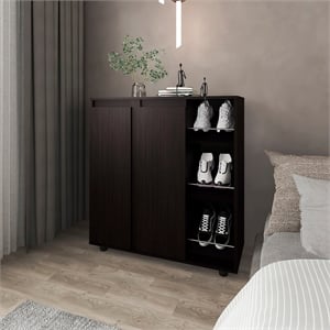 Pemberly Row 3 Tier Shoe Rack with Side Storage Tiers in Black