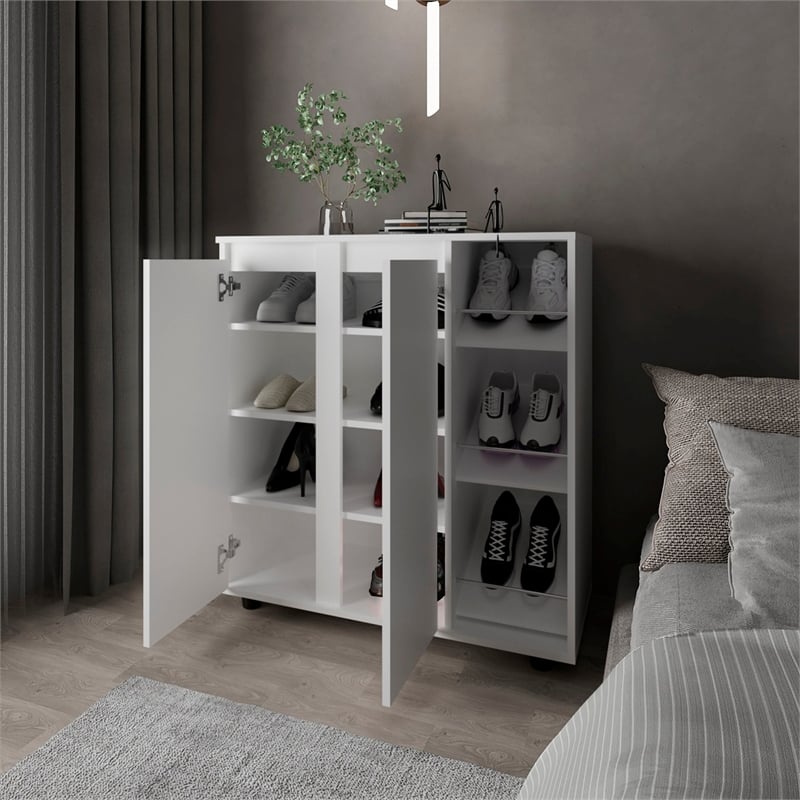 Pemberly Row 3 Tier Shoe Rack with Side Storage Tiers in White