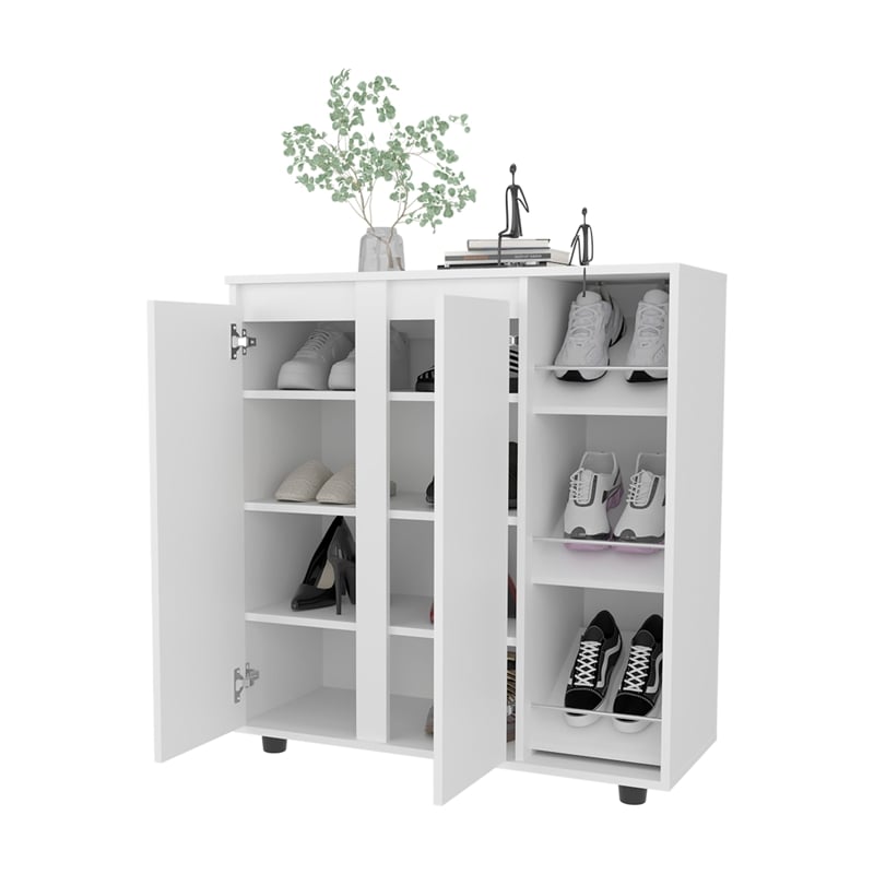 Pemberly Row 3 Tier Shoe Rack with Side Storage Tiers in White