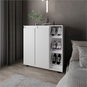 Pemberly Row 3 Tier Shoe Rack with Side Storage Tiers in White