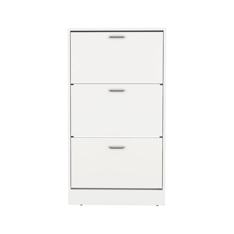 Pemberly Row 3 Tier Pull Down Shoe Cabinet 45in High in White