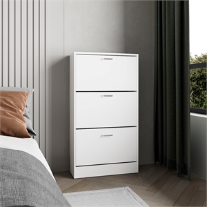 Pemberly Row 3 Tier Pull Down Shoe Cabinet 45in High in White
