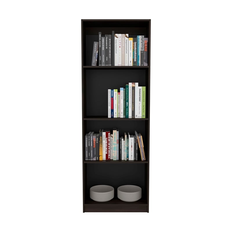 Pemberly Row Tall Elegant 4 Shelf Bookcase with Open Storage in Brown