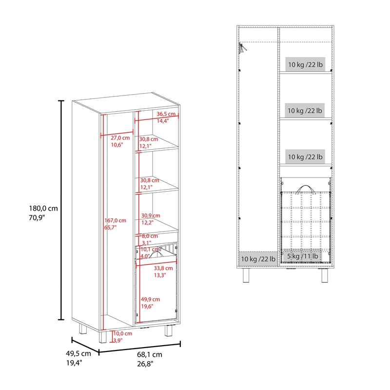 Pemberly Row 71in Bathroom and Laundry Cabinet with Hamper in White