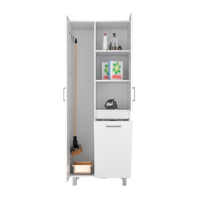 Pemberly Row 71in Bathroom and Laundry Cabinet with Hamper in White