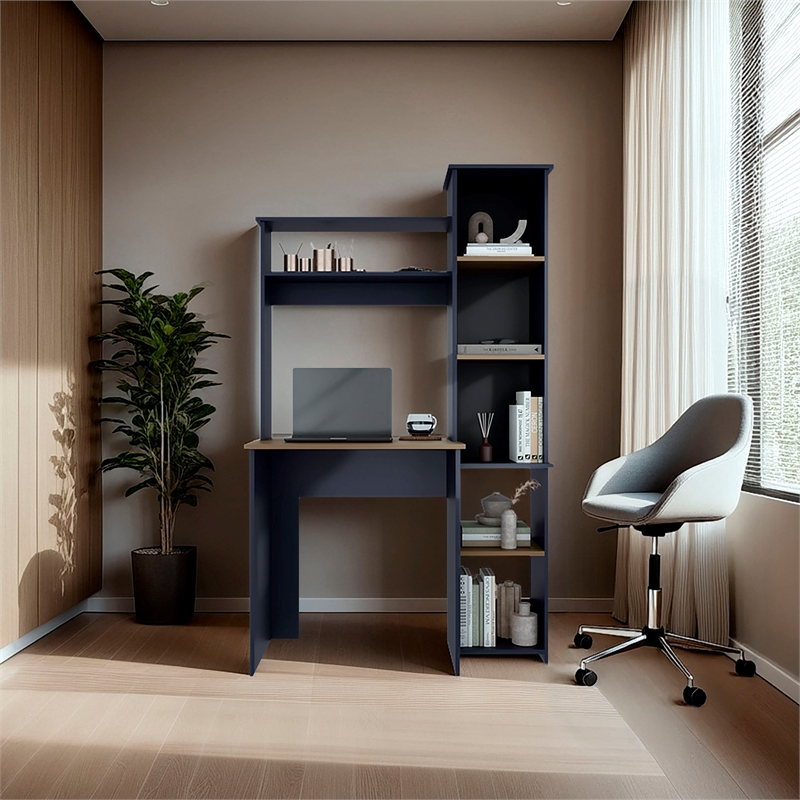 Pemberly Row Writing Desk with Hutch and Bookcase 38.7in in Blue