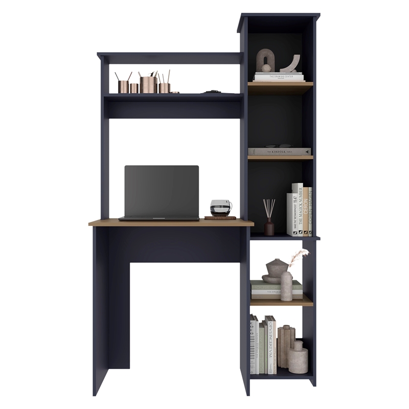 Pemberly Row Writing Desk with Hutch and Bookcase 38.7in in Blue