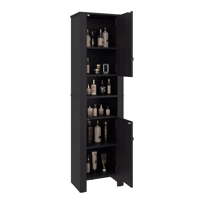 Pemberly Row Tall Bathroom Storage Cabinet 63.83in High in Black
