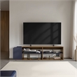 Pemberly Row TV Stand with Open Shelves in Blue and Natural Oak