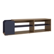 Pemberly Row TV Stand with Open Shelves in Blue and Natural Oak