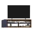 Pemberly Row TV Stand with Open Shelves in Blue and Natural Oak