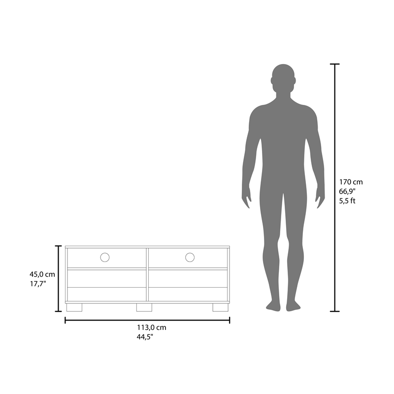 Pemberly Row Minimalist TV Stand with Shelves 44.5in Wide in Multi-Color