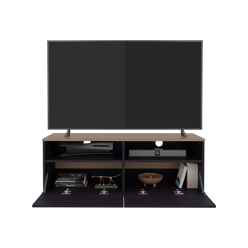 Pemberly Row Minimalist TV Stand with Shelves 44.5in Wide in Multi-Color