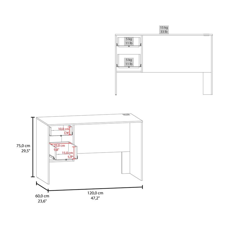 Pemberly Row Office Desk with Drawer and Shelves 47.4in in White