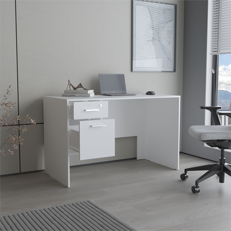 Pemberly Row Office Desk with Drawer and Shelves 47.4in in White
