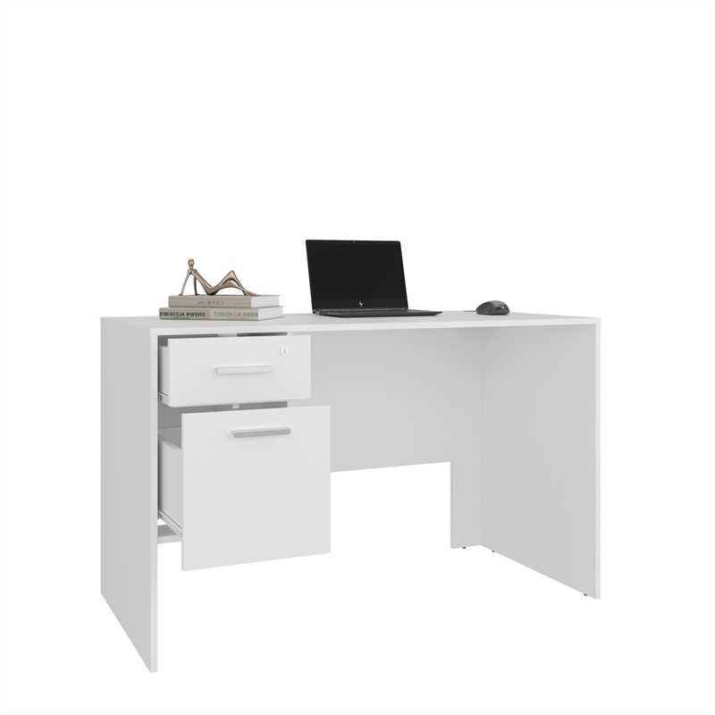 Pemberly Row Office Desk with Drawer and Shelves 47.4in in White