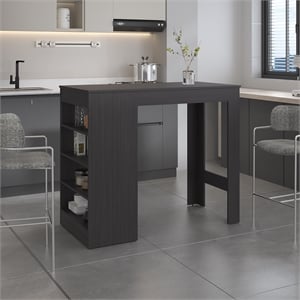 Pemberly Row Counter Height Table with Open Shelves in Black