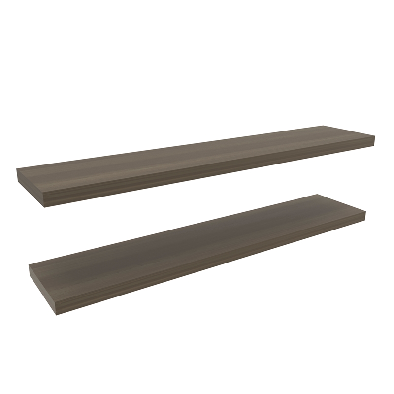 Pemberly Row 47in Modern Floating Wall Shelves Set of 2 in Olive