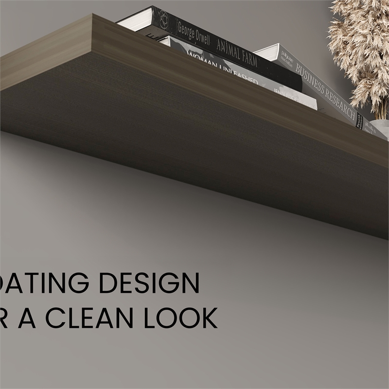 Pemberly Row 47in Modern Floating Wall Shelves Set of 2 in Olive