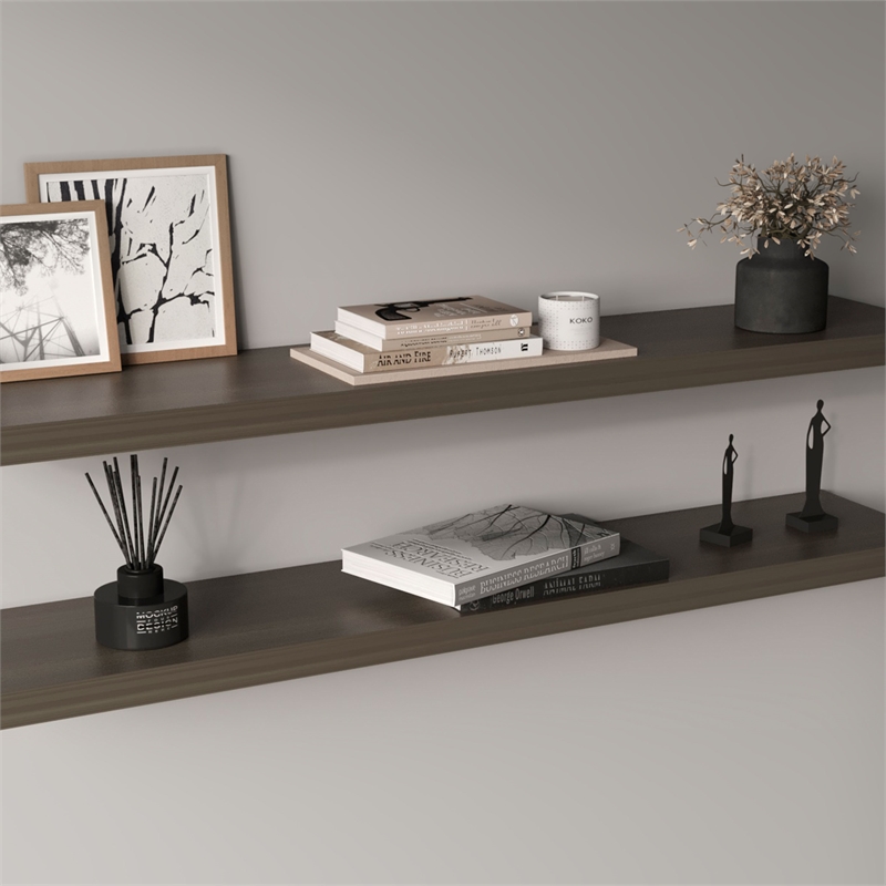 Pemberly Row 47in Modern Floating Wall Shelves Set of 2 in Olive