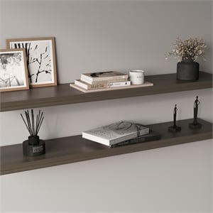 Pemberly Row 47in Modern Floating Wall Shelves Set of 2 in Olive