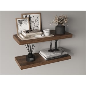 Pemberly Row 31.5in Modern Floating Wall Shelves Set of 2 in Dark Brown