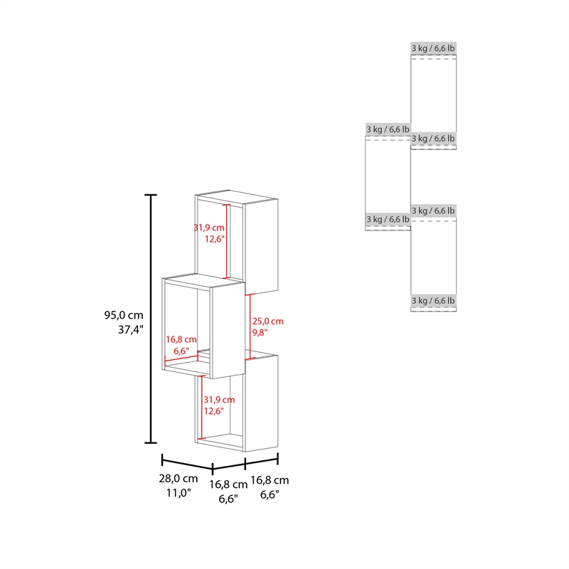 Pemberly Row 6 Cube Wall Mounted Floating Storage Shelf in Black