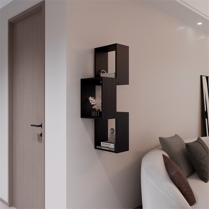 Pemberly Row 6 Cube Wall Mounted Floating Storage Shelf in Black